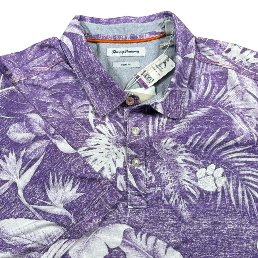 Tommy Bahama Clemson Tigers Men’s XXL Polo Shirt Purple Sport Floral Tropical